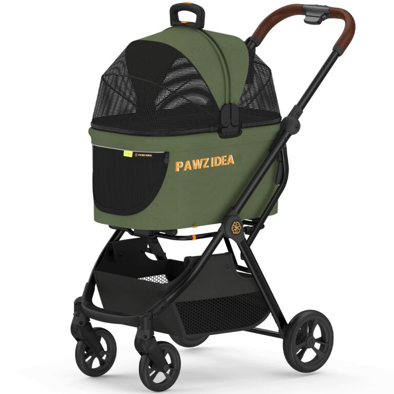 PAWZIDEA Cat Stroller 4 in 1, Pet Stroller for Small/Medium Dogs with Detachable Carrier Easy Lock NO-Zip Canopy, Seatbelt Dog Car Seat, Cozy House, Foldable Dog Jogger Strollers, Large Storage Basket - Image 2
