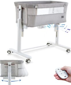 VaVaSoo Rocking Bassinet for Baby Automatic Bedside Crib Electric Baby Cradle 5 Heights Adjustable Bedside Sleeper for Infant Smart Auto Rocking Crib 3 in 1 Bassinet on Wheels, Light Grey