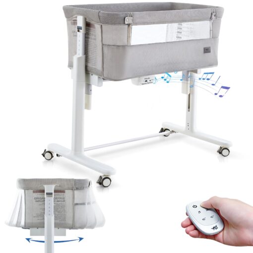 VaVaSoo Rocking Bassinet for Baby Automatic Bedside Crib Electric Baby Cradle 5 Heights Adjustable Bedside Sleeper for Infant Smart Auto Rocking Crib 3 in 1 Bassinet on Wheels, Light Grey