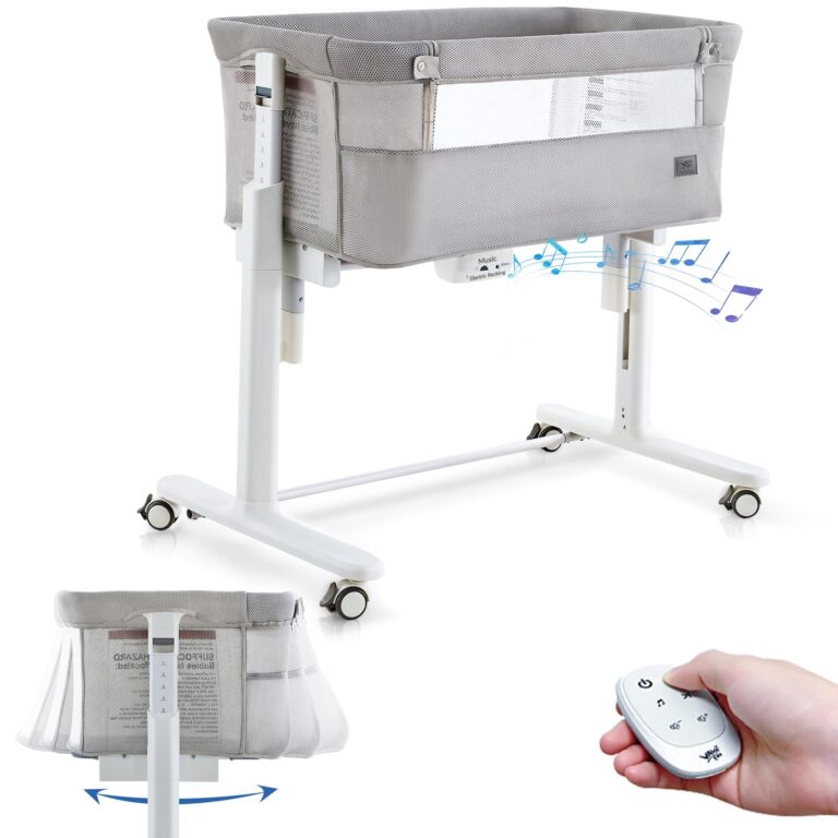VaVaSoo Rocking Bassinet for Baby Automatic Bedside Crib Electric Baby Cradle 5 Heights Adjustable Bedside Sleeper for Infant Smart Auto Rocking Crib 3 in 1 Bassinet on Wheels, Light Grey