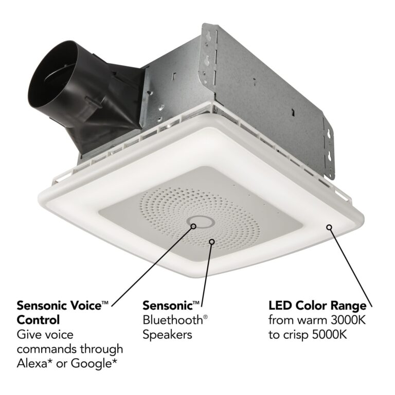 Broan-NuTone VC110CCT Sensonic Alexa Voice Controlled Smart Exhaust Fan with Dimmable LED Light and Bluetooth Speakers, 110 CFM,White, 13.25"x13.25"x5.75" - Image 7