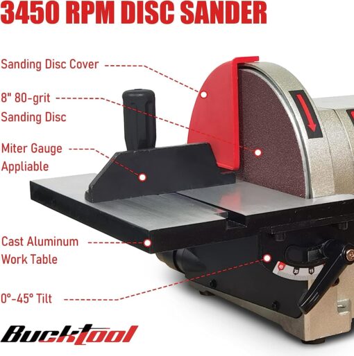 Bucktool Bench Belt Disc Sander Combo BD4801, 4x36 Inch Belt & 8 Inch Disc, 3/4 HP Electric Motor, Rotating Base & Dust Collection Fitting - Image 6