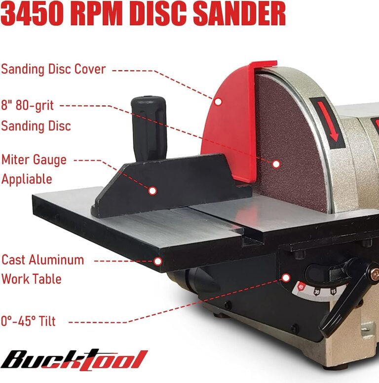 Bucktool Bench Belt Disc Sander Combo BD4801, 4x36 Inch Belt & 8 Inch Disc, 3/4 HP Electric Motor, Rotating Base & Dust Collection Fitting - Image 6