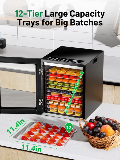 KEENSTAR Food Dehydrator for Jerky, 12 Stainless Steel Trays, 10 Presets, 165℉ Temperature Control, 48H Timer, 850W Dryer Machine for Dog Treats, Herb, Veggies, Meat, Fruit - Image 7