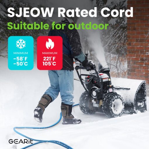 GEARit Outdoor 10 AWG Gauge 3 Prong Plug, Extension Cord, Triple Outlet Ultra Heavy Duty SJEOW, 10/3, for Indoor/Outdoor, LED Lighted Plug, Resistant Rubber Jacket, Extreme Weather, 100 Ft, Blue - Image 6