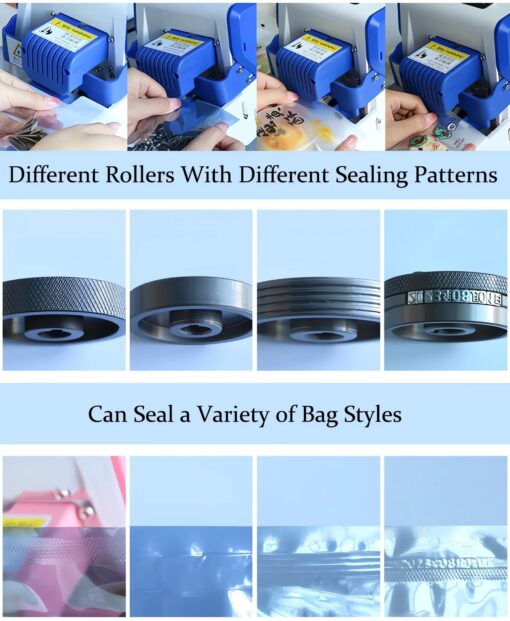 Blue,Wkantlaes Heat Sealer Machine, Commercial Automatic Food Vacuum Sealer Machine, Plastic Bag Sealer Band Sealing Machine with 0-200℃ Temperature Control for 0.8-2 mm Bag Preservation Dry Moist - Image 7