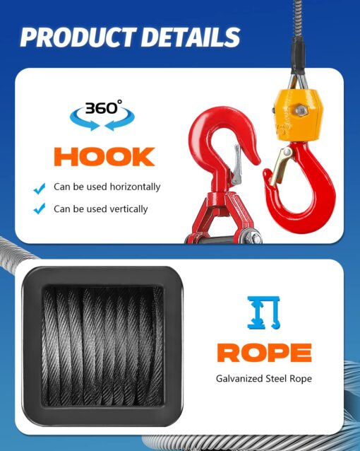 NEWTRY 3 in 1 Electric Hoist Winch 440lb, 16ft/min Manual|Cable| Control, 62ft Portable Power Electric Lift with Sling Strap for Lifting Small Engines, Bicycles, Groceries - Image 4