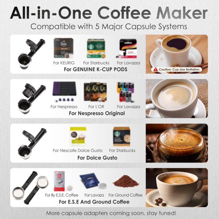 CoOptVal 20-Bar Espresso Machine & Coffee Machine – Compatible with Nespresso, Keurig K Cup – Hot & Cold Brew, Milk Frother, Stainless Steel – 10 oz Espresso Cup - Latte Machine & Cappuccino Machine - Image 7