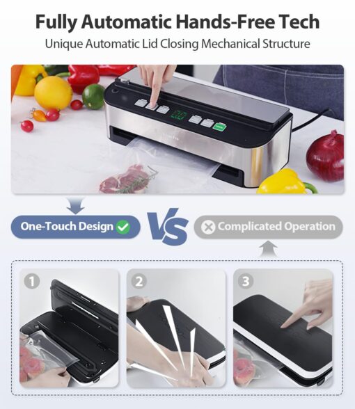 Vacuum Sealer Machine, Beelicious 85KPA Fully Automatic 8-IN-1 Food Sealer with Bags Storage, Build-in Cutter, Moist Mode and Air Suction Hose | Digital Countdown | Sous Vide - Image 2