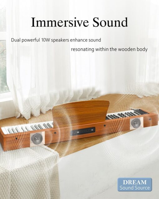 Longeye Piano Keyboard 88 Keys Wooden Electric Piano Semi Weighted Digital Piano for Beginner & Professional with Piano Stand, Music Rest, Headphones MOLD2 Walnut - Image 7