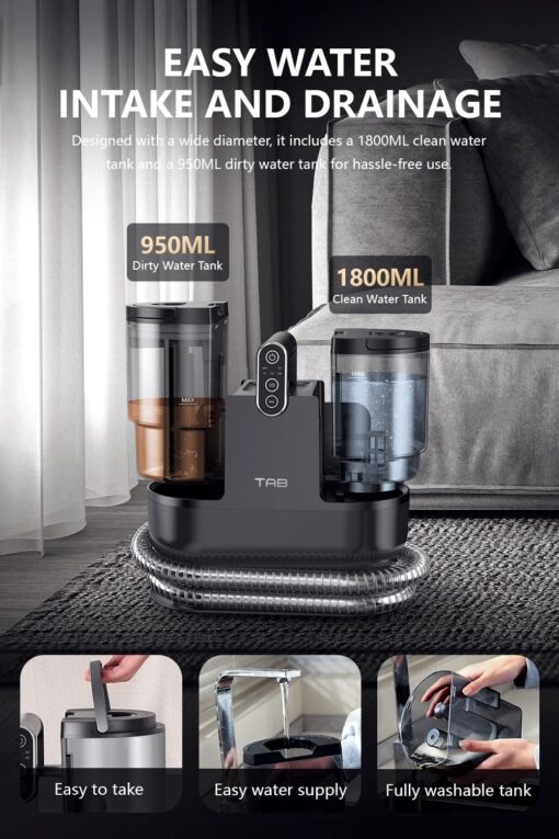 TAB Carpet Steam Cleaner Machine, R6 Steam, 212℉ Steam×140℉ Hot Water, 18KPa Powerful Scution Portable Upholstery Spot Cleaner Shampooer,Stain Remover Deep Cleaner for Pets,Car and Couch,Self-Cleaning - Image 3