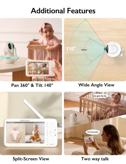 Momcozy Video Baby Monitor, 5.5” 1080P Full HD Baby Monitor with Camera No WiFi, Infrared Night Vision, 5800mAh 120-hrs Battery, ECO, VOX, 2-Way Audio, 1640ft Range, Record and Rewind Locally, BM03 - Image 2