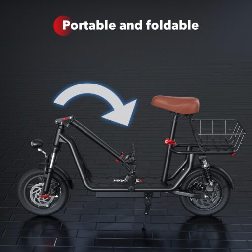 iScooter Electric Scooter with Seat, 21 Miles Long Range & 15.6 Mph Top Speed, 12'' Pneumatic Tire, Height Adjustable Seat &Handlebar, Dual Suspensions Commuting Scooter with Basket - Image 3