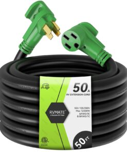 RVMATE 50 Amp 50 Feet RV/EV Extension Cord, Easy Plug in Handle, 14-50P to 14-50R with LED Indicator, ETL Listed, Come w/Storage Bag and Plastic Strap