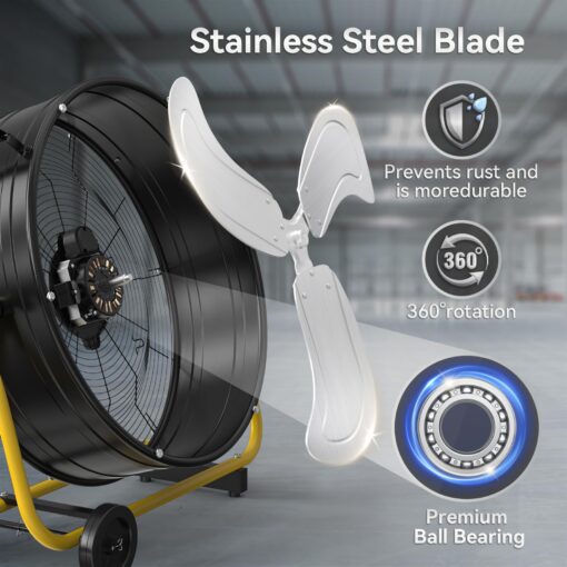 CCGIRU 24" High Velocity Industrial Drum Fan, 8800 CFM 3-Speed Heavy Duty Metal Air Circulator with Casters Handle for Warehouse, Workshops, Garage, Factory and Basement - UL Listed - Image 3