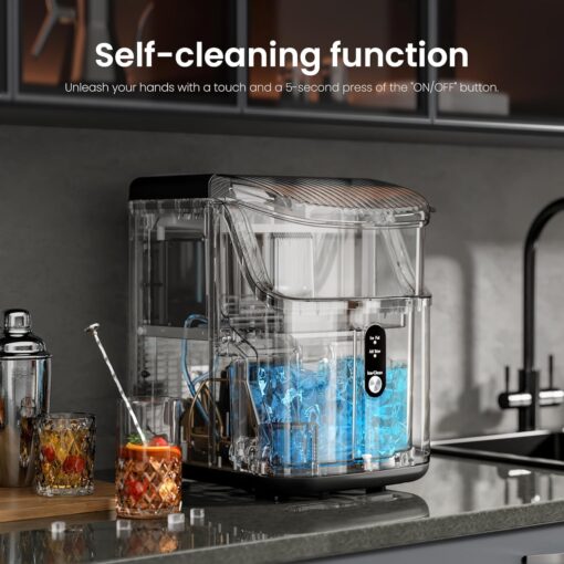 Nugget Ice Maker Countertop, 35Lbs/Day Portable Table Top Machine with Chewable & Crushed Ice, Self-Cleaning, One-Touch Operation for Home(Stainless Steels Black) - Image 5