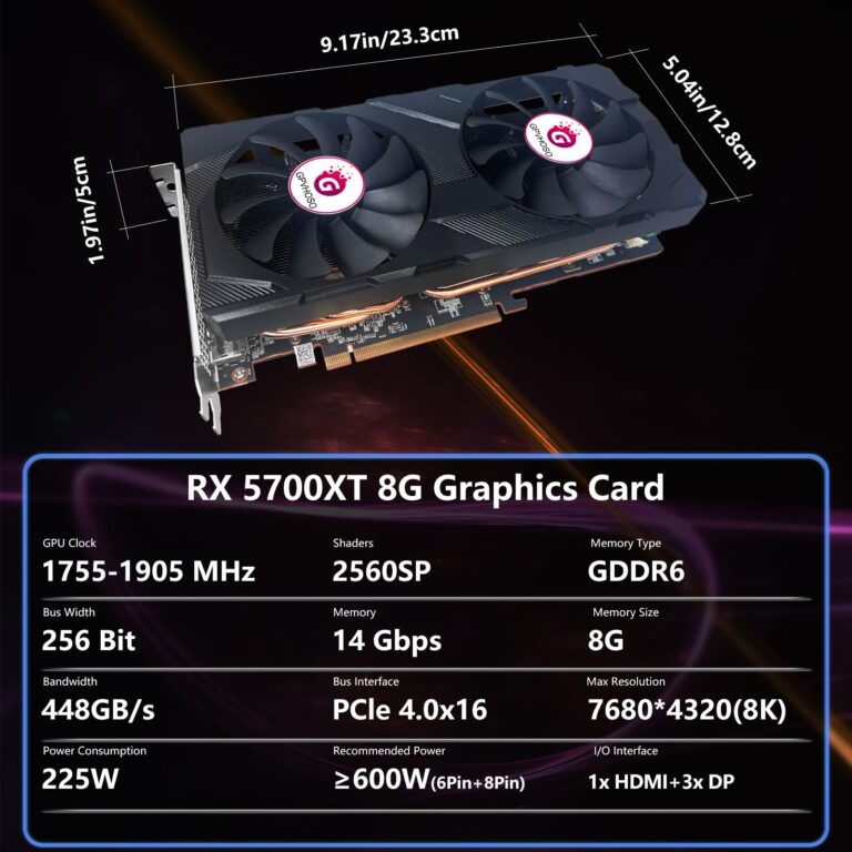 GPVHOSO Radeon RX 5700 XT 8GB Graphics Card GDDR6 2560SP 256bit Computer Graphics Cards GPU PCI-e 4.0 x16 HDMI/DisplayPort*3 Interface,AMD Video Cards for PC Gaming and Office, Support Up to 8K - Image 7