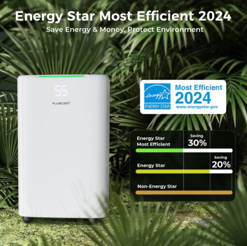 52-Pint Energy Star Dehumidifier for Basement, PLUSCENT 5000 Sq.Ft Coverage with Drain Hose, Ultra-Quiet 4 Modes, Smart Humidity Sensor & 24H Timer for Home/Bedroom/Large Rooms - Image 9