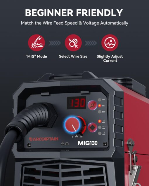 ARCCAPTAIN 130A MIG Welder, 110V Flux Core MIG Welder/Lift TIG/Stick 3 in 1 Welding Machine with Synergy, IGBT Inverter Portable Gasless Welder Equipment with Welding Gun and 2lb Welding Wire - Image 6