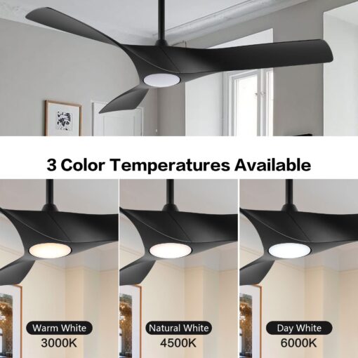 WINGBO 52" DC Ceiling Fan with Lights and Remote, Matte Black Ceiling Fan, 3 Curved ABS Blades, 6-Speed Reversible DC Motor, Modern Ceiling Fan for Kitchen Bedroom Living Room, ETL Listed - Image 6