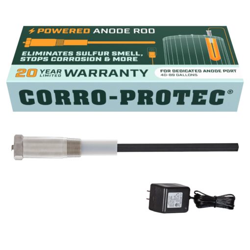 Corro-Protec Powered Anode Rod for Water Heater, 20-Year Warranty, Eliminates Rotten Egg/Sulfur Smell within 24 hours, Stops Corrosion and Reduces Limescale, Electrical Anode Rod Made of Titanium