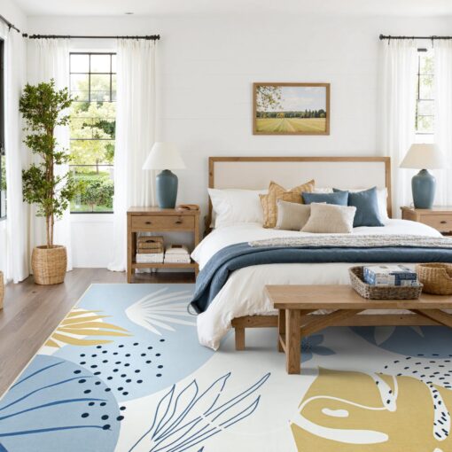 Lahome 9x12 Rugs for Living Room, Washable Non-Slip Ultra-Thin Larege Area Rug for Dining Room Table, Boho Botanical Print Indoor Soft Carpet for Bedroom Office, Blue - Image 3