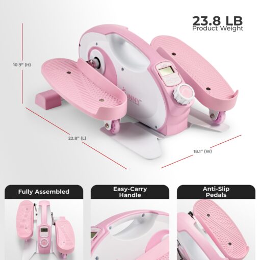 Sunny Health & Fitness Smart Pink Under-Desk Elliptical Trainer, Mini Pedal Exerciser for Home/Office Workout, Portable Machine for Seniors Training, Exclusive Bluetooth Link to SunnyFit App - P2420 - Image 2