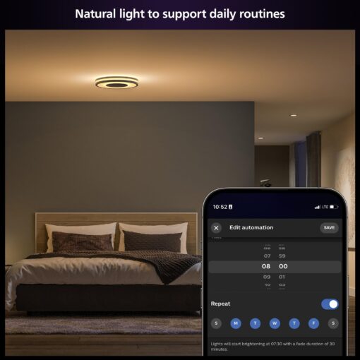 Philips Hue Being Ceiling Light, Black - White Ambiance Warm-to-Cool White Smart LED Light - 1 Pack - Control with Hue App - Compatible with Alexa, Google Assistant, and Apple Homekit - Image 4
