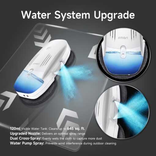 FMART T10PRO Window Cleaning Robot with Dual-Spray, 120ml Water Tank, 3800PA, AI Intelligent Path Planning, Edge Detection, APP Control Window Cleaner Robot for Interior/Exterior Highrise Windows - Image 7