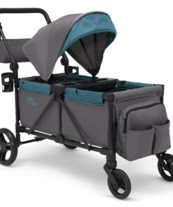 Jeep Sport All-Terrain Stroller Wagon by Delta Children - Includes Canopy, Parent Organizer, Adjustable Handlebar, Snack Tray & Cup Holders, Grey/Blue Moon