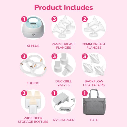 Spectra Baby S1 Plus Premier Rechargeable Breast Pump with Grey Tote Premium Accessory Kit - 24 mm - Image 8
