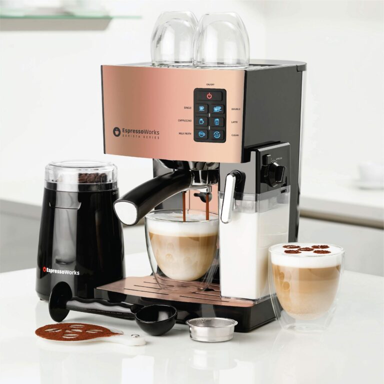 EspressoWorks 19-Bar Espresso, Latte and Cappuccino Maker 10-Piece Set - Brew Cappuccino and Latte with One Button - Espresso Machine with Milk Steamer 1250W - Coffee Gifts (Rose Gold) - Image 2