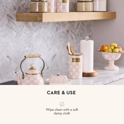 MACKENZIE-CHILDS Wood Paper Towel Holder, Decorative Paper Towel Holder for Kitchen, Pink-and-White Rosy Check - Image 3