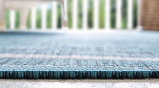 Unique Loom Outdoor Border Collection Area Rug - Soft Border (8'x 11' 4" Rectangle, Teal/ Ivory) - Image 7