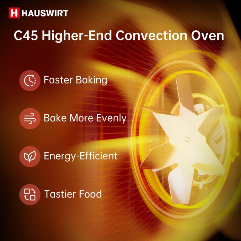 HAUSWIRT C45 Smart Convection Oven with Thermometer, 42QT XL Large Capacity Oven, Double Bake, 8 Menu Modes Countertop Oven, Four-tier Baking Rack,LED Display,1800W,80°F - 500°F,Non-Stick, Cream White - Image 8