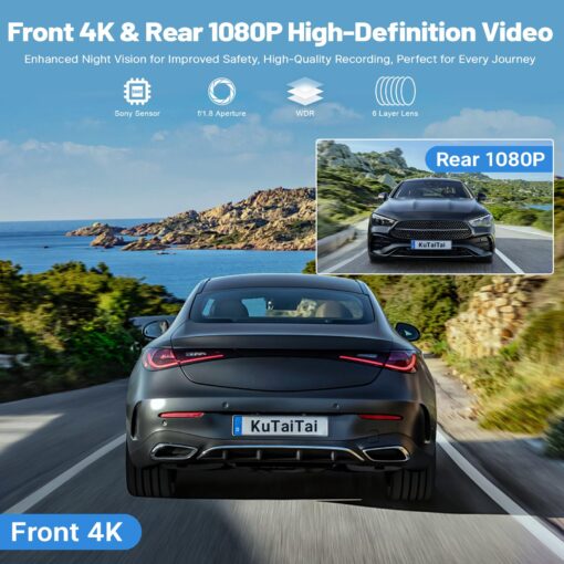 KuTaiTai Front 4K & Rear 1080P Dash Cam for Toyota RAV4 2022 2023 2024 2025 LE Limited SE Adventure XLE Premium XSE (Model B) with Vent Hole, OEM Look, WiFi&APP, G-Sensor, Loop Recording, 128GB Card - Image 8