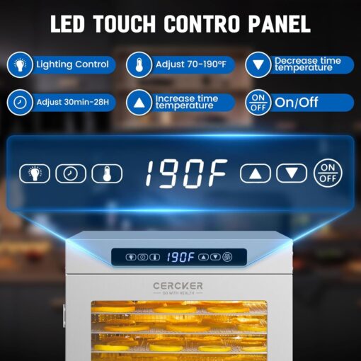 Cercker Commercial Food-Dehydrator Machine 14 Trays, 1200W Fruit Dehydrator,11.98ft² Meat Dryer for Jerky,190ºF Temperature Control,24H Large Food Dryer for Beef - Image 5