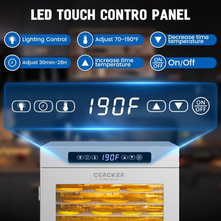 Cercker Commercial Food-Dehydrator Machine 14 Trays, 1200W Fruit Dehydrator,11.98ft² Meat Dryer for Jerky,190ºF Temperature Control,24H Large Food Dryer for Beef - Image 5