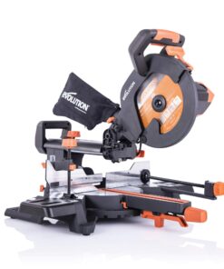 Evolution Power Tools R255SMS+ PLUS 10-Inch Sliding Miter Saw Plus Multi-Material Multi-Purpose Cutting Cuts Metal, Plastic, Wood & More 0˚ - 45˚ Bevel & 50˚ - 50˚ Miter Angles TCT Blade Included