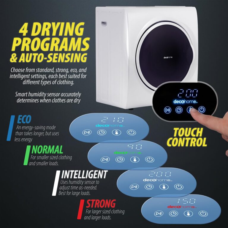 Deco Home 1400W Front Load Laundry Tumble Dryer Machine with Stainless Steel Tub, 4 Drying Programs, Automatic Humidity Sensor, LCD Touch Panel, Exhaust Pipe - Image 9