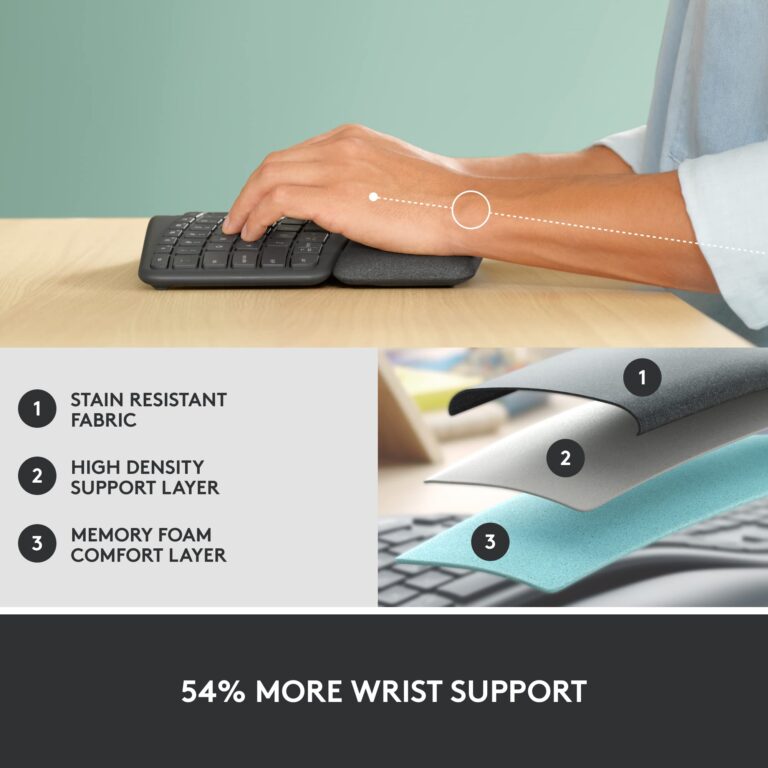 Logitech ERGO K860 Split Wireless Keyboard with wrist support and Lift Left Vertical Ergonomic Mouse, Left-handed, Bluetooth, USB receiver, Quiet, Windows/macOS/iPadOS, Laptop, PC - Graphite - Image 5
