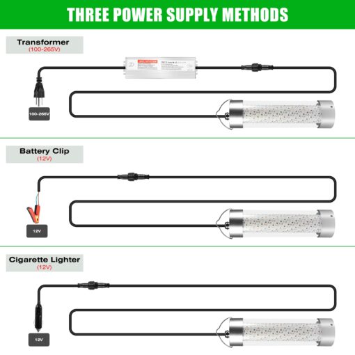 HUSUKU FS2-1 LED Underwater Fishing Light with Transformer AC100~265V - 400W 40,000lm with 33ft Cord Green Night Fishing Finder Attractor, IP68 Submersible Boat Lamp for Snook Crappie Squid Shrimp - Image 6