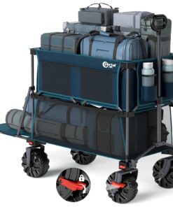 PORTAL 400L Large Capacity Collapsible Double Decker Wagon with Brakes, 450LB Heavy Duty Folding Cart with Tailgate, Foldable Utility Wagons for Camping, Beach, Garden, Sports, Shopping
