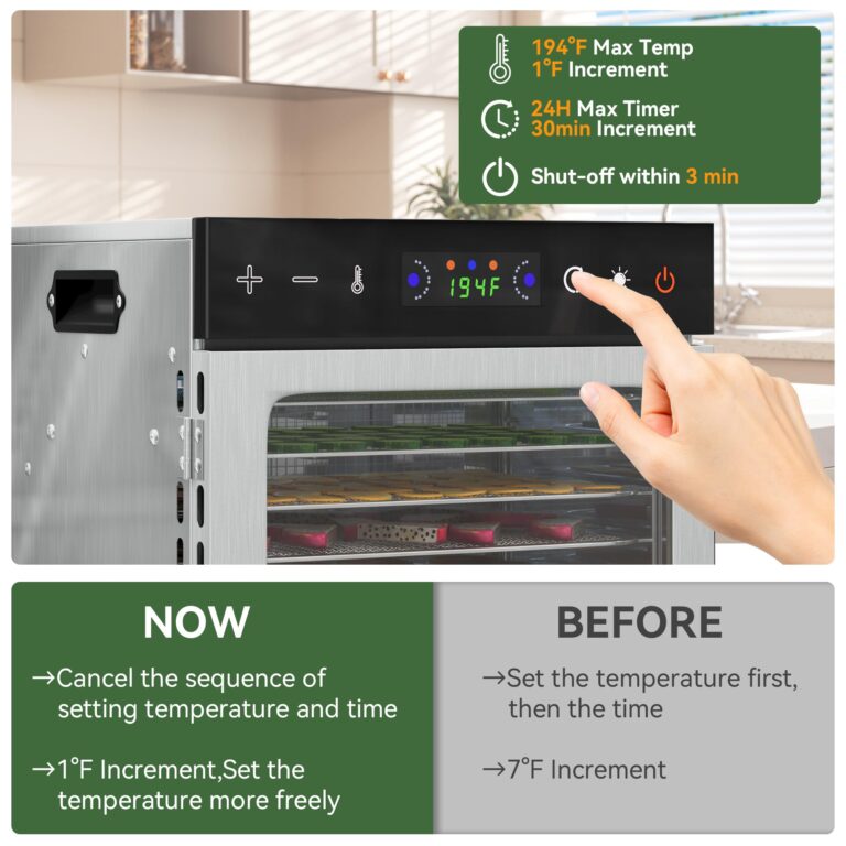VALONDINO 12-Tray Food Dehydrator – 600W Adjustable Temperature (86℉-194℉) & Digital Timer, Quiet Operation, Ideal for Jerky, Fruits, Vegetables, Dog Treats, and Healthy Snacks – Includes Recipe Guide - Image 6