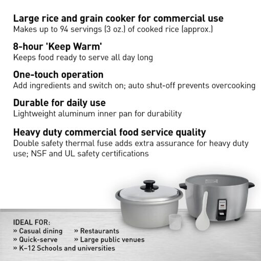 Panasonic Commercial Rice Cooker, Large Capacity 46-Cup (Cooked), 23-Cup (Uncooked) with One-Touch Operation and 8-Hour Keep Warm - SR-42HZP - Silver - Image 6