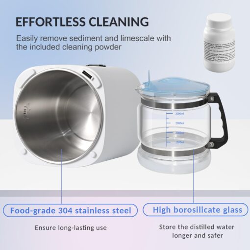 Smart Water Distiller for Home - 1.1 Gal Countertop Distilled Water Maker Machine with Real-time Monitoring for Distilling, 750W Home Distiller Maker Purifier with 4L Glass Container for Table Office - Image 6