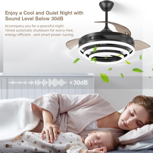 TXCSLY Retractable Ceiling Fan, 42 Inch Chandelier Ceiling Fan with Light, Modern Fandelier Ceiling Fan for Bedroom Living Room Dinning Room, Reverse Motor, 3 Color Temperature, 6 Wind Speed, Black - Image 4