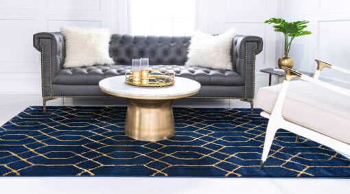 Marilyn Monroe Glam Collection Area Rug - Trellis (7' 10" x 10' Rectangle, Navy Blue Gold/ Gold) - Image 8