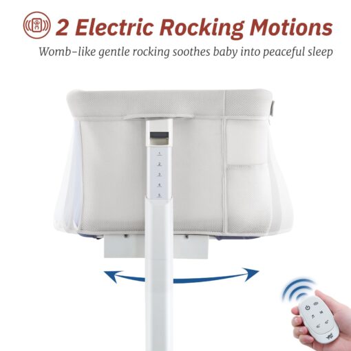VaVaSoo Rocking Bassinet for Baby Automatic Bedside Crib Electric Cradle 5 Heights Adjustable Bedside Sleeper for Babies Infant Smart Auto Rocking Crib 3 in 1 Bassinet on Wheels, White - Image 7