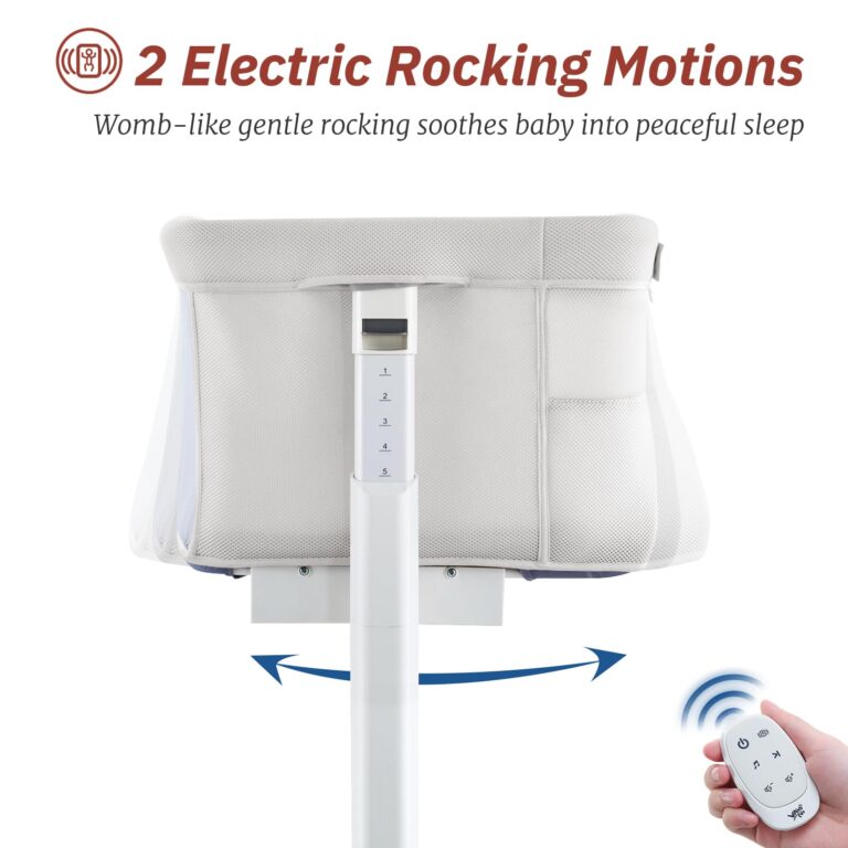 VaVaSoo Rocking Bassinet for Baby Automatic Bedside Crib Electric Cradle 5 Heights Adjustable Bedside Sleeper for Babies Infant Smart Auto Rocking Crib 3 in 1 Bassinet on Wheels, White - Image 7